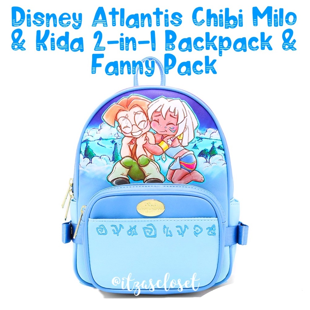 Neon Tuesday Disney Atlantis Chibi Milo & Kida 2-in-1 Backpack & Fanny Pack NWT